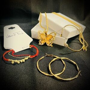 Gold Statement Jewelry Set Butterfly Necklace + Chunky Hoops